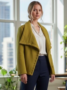 Handmade Statement Collar Jacket Chartreuse Green Beaded High Collar Boucle M